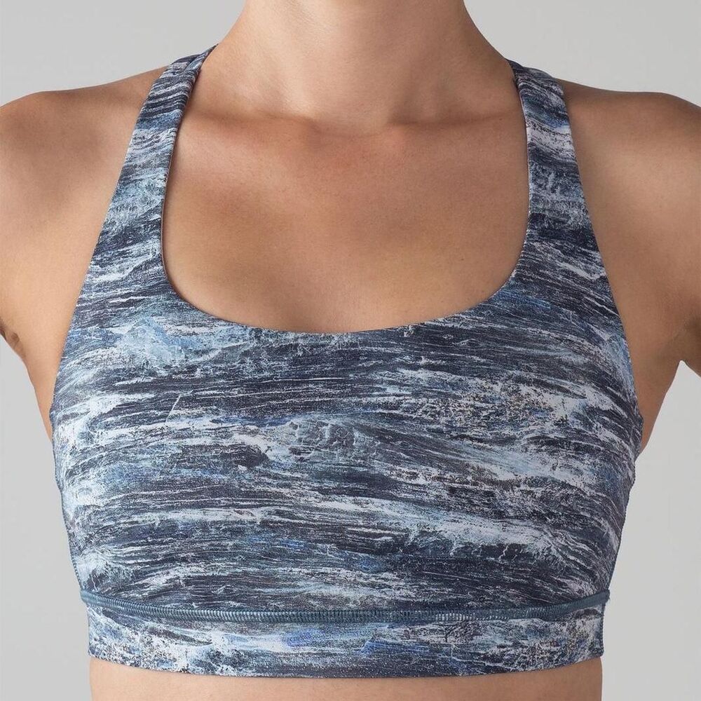 Lululemon Energy Sports Bra Blue Black Strappy Back Size 4